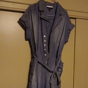 Eloquii Chambray Short-Sleeve Jumpsuit in Medium Blue